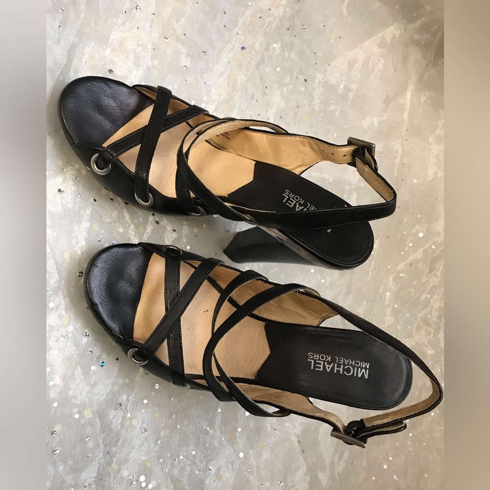 Black leather laced heels with clear lucite base